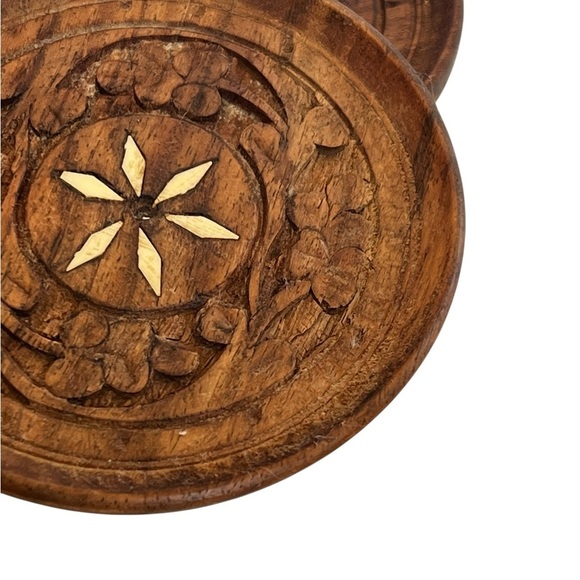 Vintage Set of 4 Wood Carved Coasters Trivets MCM Mid Century Modern Boho - Picture 3 of 8